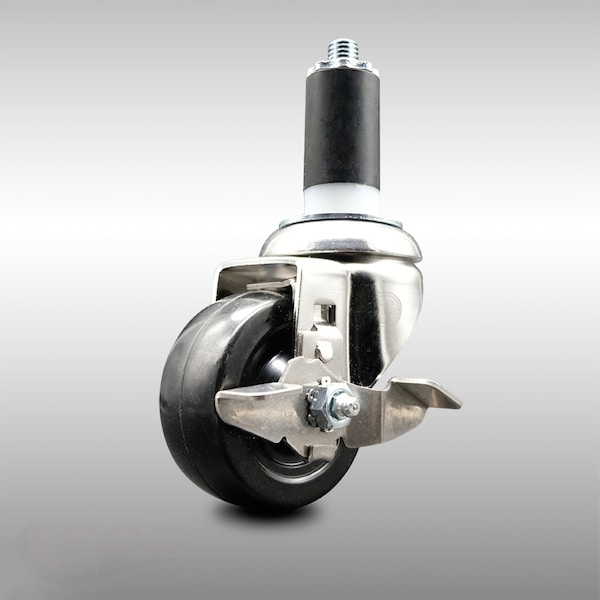 3 Inch 316SS Hard Rubber Swivel 1-3/8 Inch Expanding Stem Caster with Brake SCC